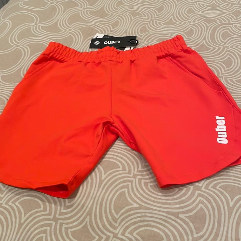 NWT Ouber men’s workout shorts, orange, adjustable waist, S
